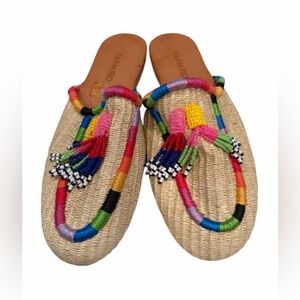 FARM Rio Multicolor Woven Tassel Mules Size 6